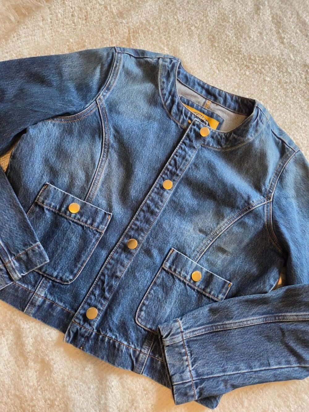 Michael Kors MK Womens Collarless Classic Denim Jacket Sz L Blue